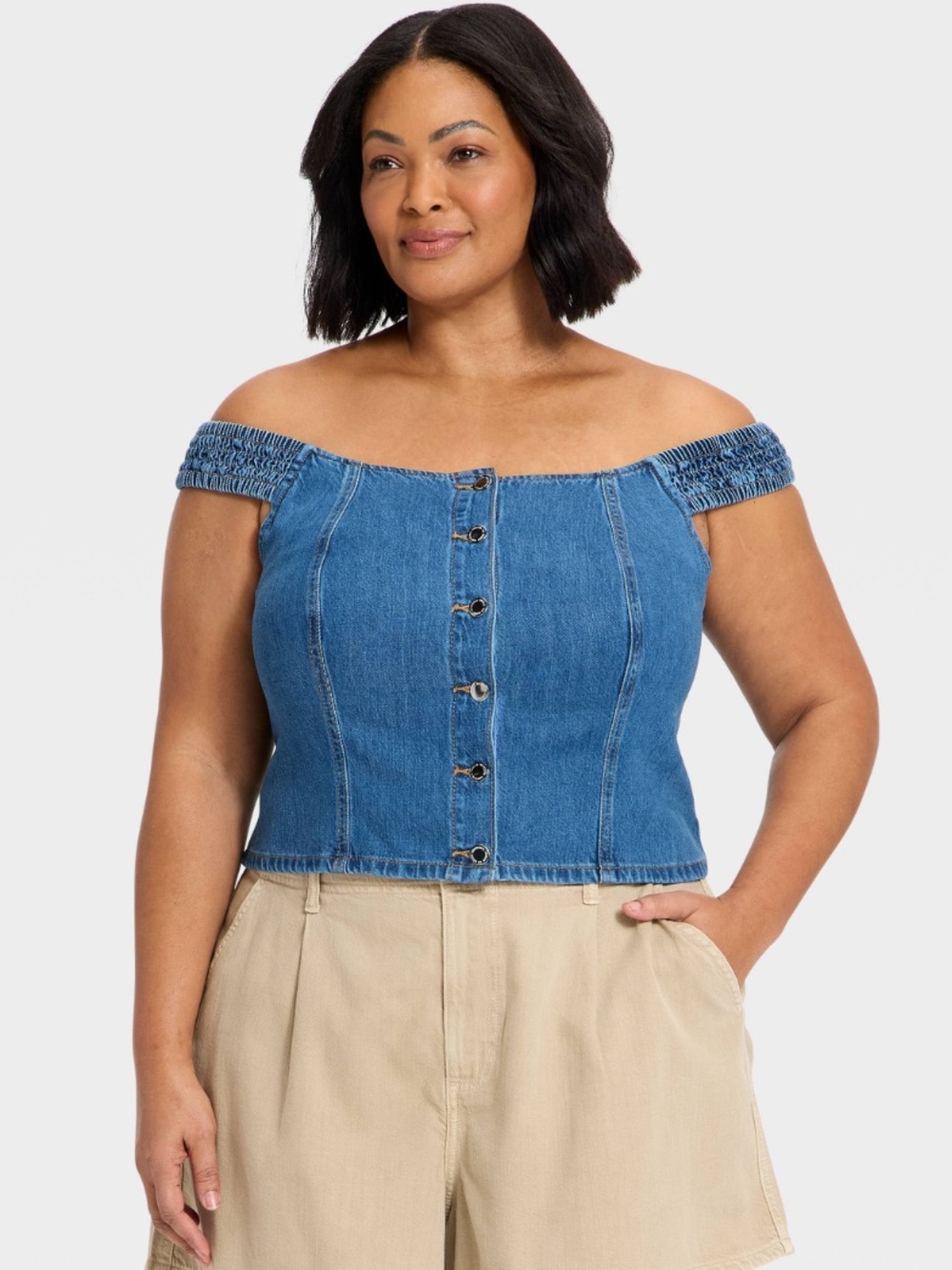 NEW- Universal Thread Off the Shoulder Denim Top in Dark Wash